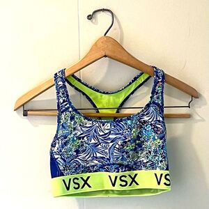 Victoria's Secret VSX Sports Bra Sm Neon Green‎ Tropical Floral Print Racerback
